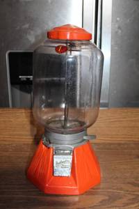 lot A-188 image: Vintage Northwestern One Cent Red Gumball Candy Vending Machine