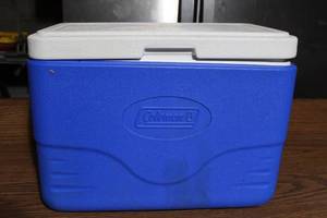 lot 201 image: Coleman Blue Plastic Portable Cooler with Handle