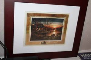 lot 44B image: Terry Redlin Framed Cabin River Landscape Artwork