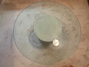 lot 5 image: Modern Round Glass Coffee Table with Concrete Base