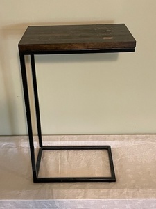 lot 15 image: Metal and Wood C-Shaped Side Table with Wear on Top