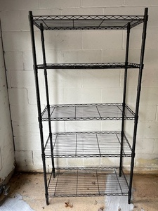 lot 36 image: Black Metal 4-Tier Wire Storage Shelf Unit