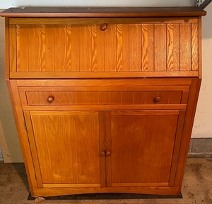 lot 38 image: Wooden Secretary Desk with Drop-Front and Storage Shelves