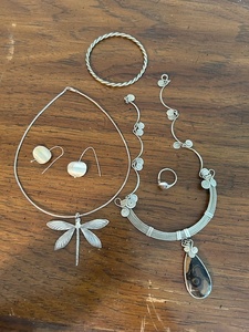 lot 56 image: Artisan Sterling Silver Jewelry Collection 2 Necklaces, Bracelet, Ring, and Earrings