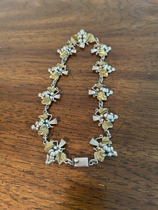 lot A-57 image: Vintage Mexico 925 Sterling Silver and Gold Tone Grape Leaf Bracelet