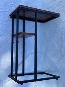 lot 68 image: Metal Frame Side Table with Rustic Wood Top and Shelf