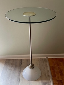 lot 69 image: Modern Round Glass Top Accent Table with Metal Base