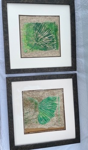 lot 72 image: Pair of Framed Botanical Art Prints with Green Leaf Motif