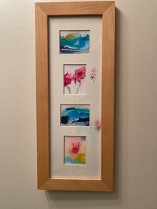 lot 97 image: Framed Trio of Abstract Watercolor Art with Floral Accents