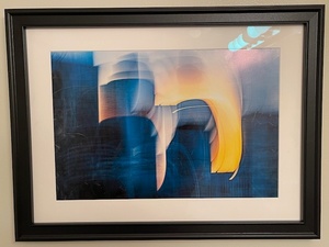 lot 98 image: Framed Abstract Modern Art Print with Blue and Yellow Tones