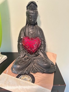 lot 105 image: Decorative Buddha Statue Holding Red Mosaic Heart