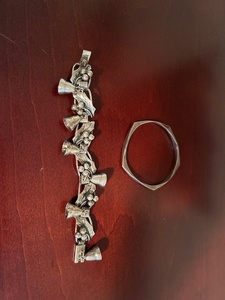 lot 127 image: Collection of 5 Vintage Silver Jewelry Pieces including Bracelet, Bangle, Necklace, Ring, and Pendant