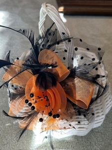 lot 140 image: Collection of 3 Decorative Headbands and White Wicker Basket