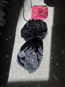 lot 142 image: Set of 2 Black Dress Hats and Embroidered Pink Purse