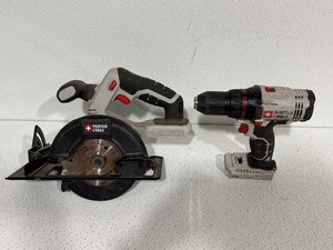 lot 4 image: Porter Cable Drill, Circular Saw and Handle