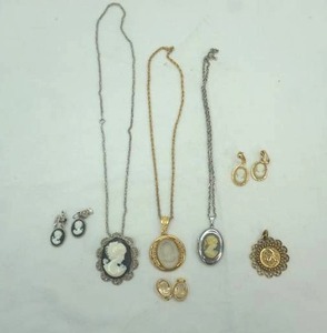 lot 42 image: Cameo Necklaces and  Matching Cameo Clip-On Earrings