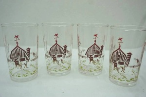 lot 58 image: Vintage Mobil Oil Promotional Glasses-Farm Themed (4ct)