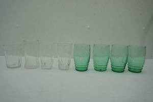 lot 62 image: Green Glass Glasses (4ct) & Clear Glass Glasses (4ct)