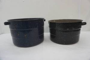 lot 83 image: Vintage Graniteware Canning Pots (2ct), some holes in one