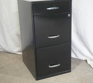 lot 1 image: 3-Drawer Black Metal File Cabinet