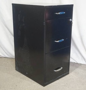 lot 3 image: 3-Drawer Black Metal File Cabinet