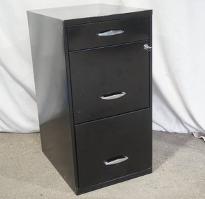 lot 4 image: 3-Drawer Black Metal File Cabinet