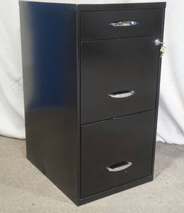lot 6 image: 3-Drawer Black Metal File Cabinet