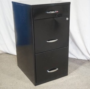 lot 7 image: 3-Drawer Black Metal File Cabinet