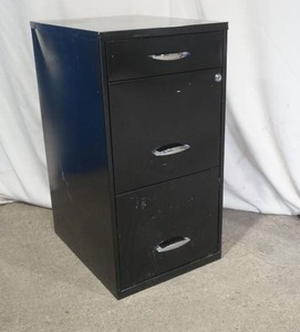 lot 8 image: 3-Drawer Black Metal File Cabinet