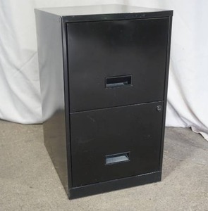 lot 9 image: 2-Drawer Black Metal File Cabinet