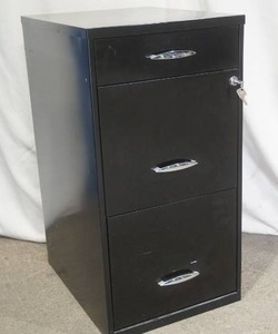 lot 10 image: 3-Drawer Black Metal File Cabinet