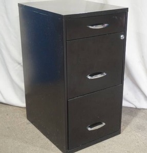 lot 11 image: 3-Drawer Black Metal File Cabinet