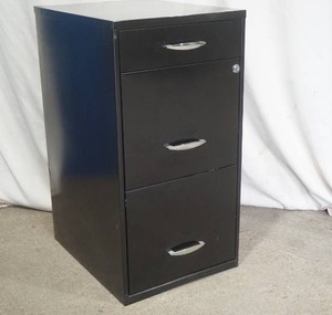 lot 12 image: 3-Drawer Black Metal File Cabinet