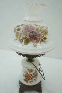 lot 118 image: Vintage Quoizel Hurricane Lamp 23 tall. Milk Glass