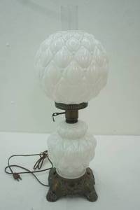 lot 119 image: Vintage Milk Glass Hurricane Lamp 25 tall