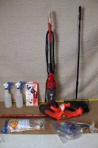 lot 7 image: Collection of Cleaning and Lawn Care Tools - Vacuum, Hedge Trimmer, Spray Bottles