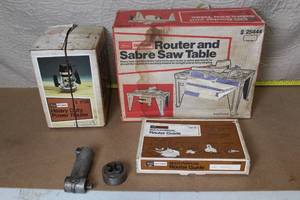 lot B-10 image: Sears Craftsman Router and Sabre Saw Table with Heavy Duty Power Router and Accessories