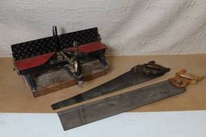 lot 14 image: Hand Miter Saw and 2 Vintage Hand Saws Bundle