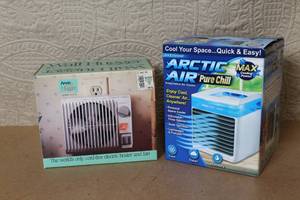 lot 18 image: Arvin Wall Hugger Electric Heater and Arctic Air Pure Chill Air Cooler, Both in Box