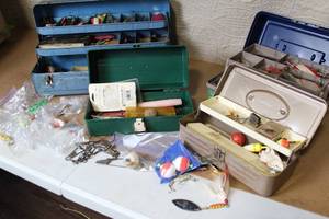 lot 33 image: Collection of 4 Fishing Tackle Boxes with Lures, Floats, and Accessories