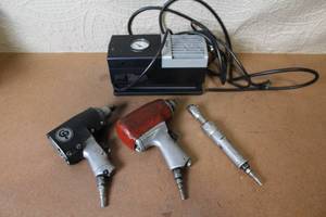 lot A-81 image: Sears Air InflatorCompressor with 3 Pneumatic Impact and Ratchet Tools