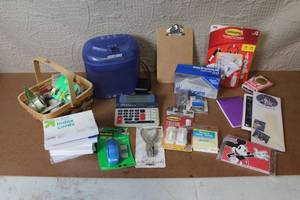 lot 92 image: Large Lot of Office Supplies with Paper Shredder, Tape, Command Hooks, Calculator, and More