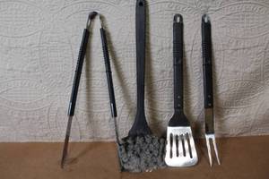 lot 97 image: 4-Piece BBQ Grill Tool Set with Black Handles