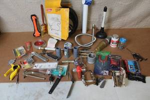 lot 99 image: Collection of Assorted Hand Tools, Plumbing Supplies, and Hardware
