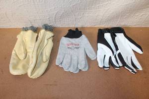 lot 131 image: Set of 3 Pairs Protective Work Gloves - Gopher, White Eagle, and Handi Andy
