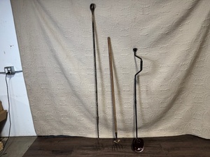 lot 182 image: Set of 3 Vintage Metal Farm Tools with Handles