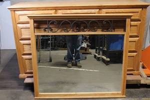 lot B-204 image: Oak Wood 9-Drawer Dresser with Decorative Mirror