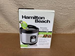 lot 101 image: Hamilton Beach Rice Cooker and Food Steamer with Rice Rinser Basket