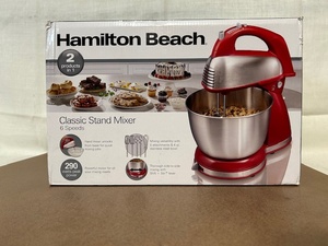 lot 204 image: Hamilton Beach Classic Stand Mixer 6 Speeds Red with Stainless Steel Bowl