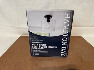lot 284 image: Hampton Bay Westbrook 9 in 1-Light Semi-Flush Mount Matte Black